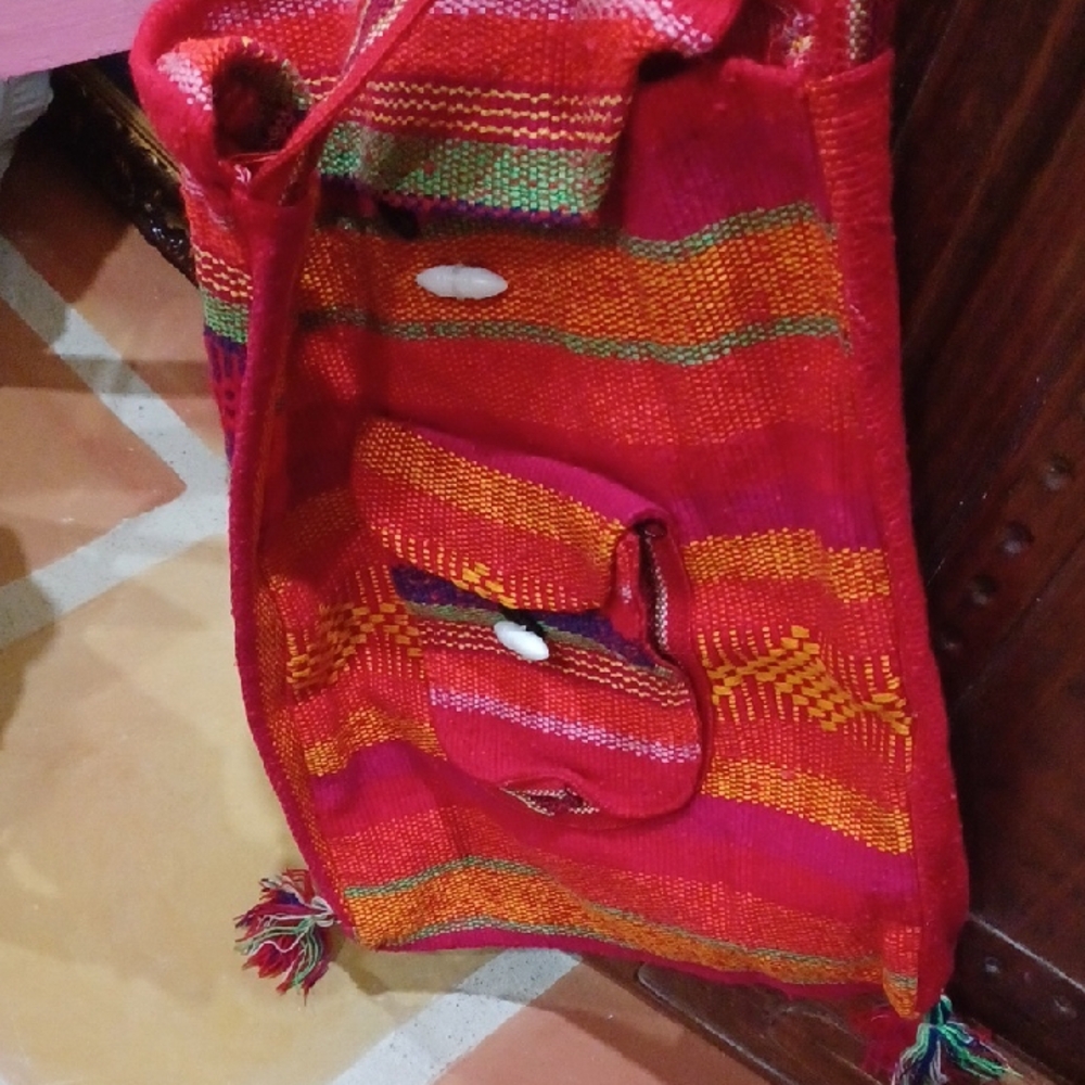 Vibrant Red and Orange Woven Tote Bag